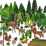 OrgMemory Gemischte Modellbau Bäume, 70 Stück, h0 Bäume mit Tierfiguren, 4-16 cm, Kunstbäume Modellbau für Projekte, Modelleisenbahn Zubehör