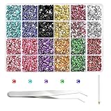 NACHLYNN 35700 Stück Strass Set aus Kunstharz 12 Farben Flache Rückseite Runde Jelly Strasssteine Mit Pinzetten 2-6 mm Schillernde Nicht Hotfix Kristall Edelsteine