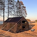 ZHJOPP Extra großes aufblasbares Campingzelt,13 QuadratmeterCampingzelt,einfach aufzubauendes,winddichtes4-Jahreszeiten-Baumwollzelt für den Außenbereich mit Ofensteckdose für Picknick