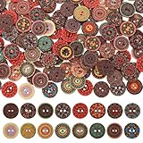 Bunte Knöpfe, 200 Stück Holzknöpfe Kinder 20mm Knöpfe zum Basteln Retro Gemischt Muster Knöpfe Bunt Exquisit Knöpfe zum Annähen Geometrishes Muster Kinderknöpfe, für Nähen, DIY Basteln, Dekoration