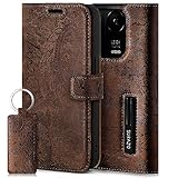 SURAZO Handyhülle für Redmi Note 13 Pro Plus 5G Hülle Leder – Klappbare Echtleder Schutzhülle [Magnet, Kartenfach, RFID Schutz, Blumenmuster] Flip Klapphülle Wallet Case Cover Lederhülle (Braun)