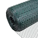 VOUNOT® Maschendrahtzaun Sechseckgeflecht, Drahtzaun Hasendraht Kaninchendraht Hühnerdraht, Maschenweite 13 mm, Höhe 100 cm, Länge 25 m, PVC-Beschichtet Grün