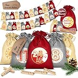 KESSER® Adventskalender zum Befüllen 24 Jutebeutel 14 x 10 cm Gedruckte Stoffbeutel Kinder Weihnachtskalender zum Selber Befüllen Inkl. 24x Schildchen + 1 Großer Aufbewahrungsbeutel Stoff