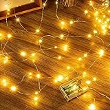 Ollny 10m Lichterkette Batterie 100 LED, Weihnachtsbeleuchtung innen DIY deko, Lichterkette kupferdraht IP44 wasserdicht für Weihnachten, Hochzeit, Party, Garten (warmweiß)