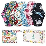 PHOGARY Wiederverwendbare Hygienetücher Pads (7 in 1, 25,4 cm), Bambus-Slipeinlagen mit nassem Beutel, Schwerer Fluss-Nachtwaschbarer Stoff Menstruationssanitärhandtücher