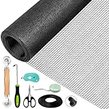 VTSHENY Fliegengitter Reparatur Set,Fliegengitter für Fenster (300 x 120cm - Schwarz),Fliegennetz&Mückennetz für Fenster mit 10Mx5mm Kederband/Doppelrad Dichtungseinroller/Kleines Messer/Haken/Maßstab