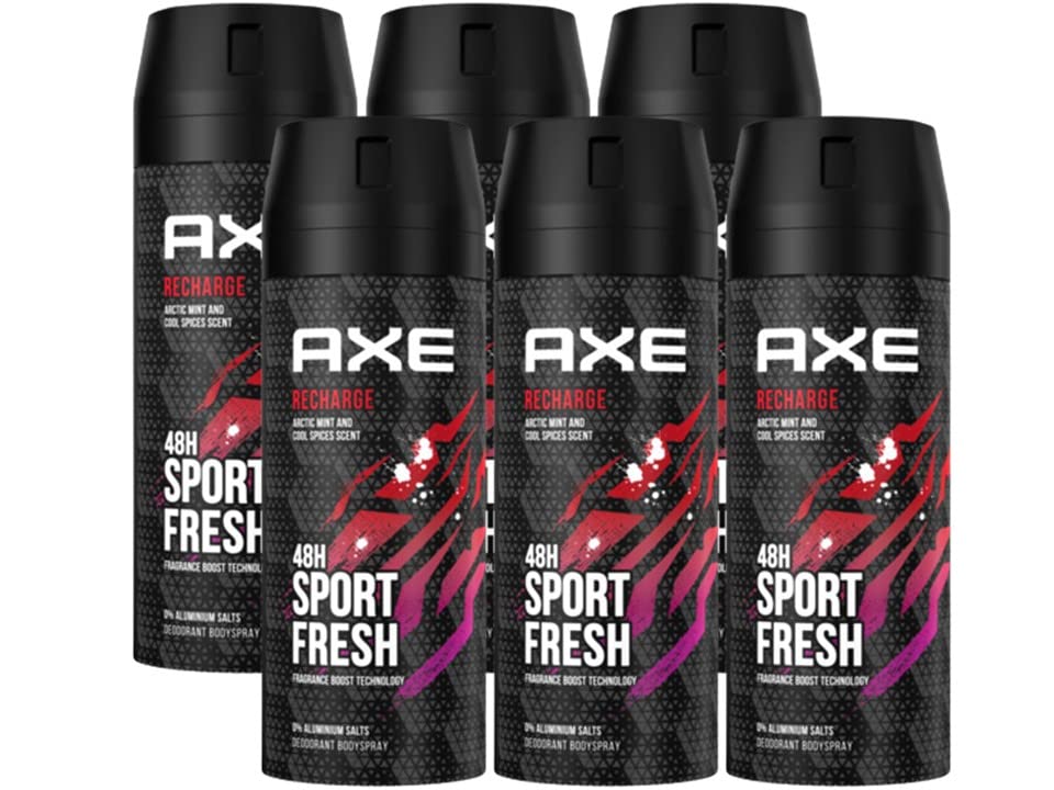 AXE Bodyspray Recharge Sport Fresh | 6x 150ml Deo ohne Aluminium Männerdeo | Deodorant Deo Spray für Herren Männer Men