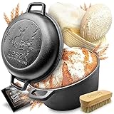 besok Gusseisen Topf Brot Backen [inkl. Gärkorb] - 26cm Brotbackform mit Deckel - Induktion - Brottopf Brotbacktopf zum Brotbacken, Gusseisentopf, Dutch Oven