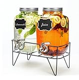Roetell 4 Liter Getränkespender aus Glas mit Wasserhahn, 2er-Pack Wasserspender mit Ständer, Limonaden-Getränkespender für Eistee, Eisgetränke, Kombucha-Spender Geeignet für Partys, Hochzeiten