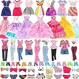 Miunana 24 Kleidung für Puppen = 4 Kleider + 2 Tops + 2 Hosen + 2 Abendkleider + 4 Badenanzüge + 10 Schuhe für 11,5 Zoll Mädchen Puppen