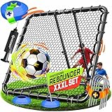 KESSER® Fußball Rebounder 128x128 cm | Verstellbares Trainingsnetz | Pass- und Schusstraining | inkl. Luftpumpe, 6 Markierungshütchen & 4 Widerstandshaken | für Handball, Volleyball | Prellwand
