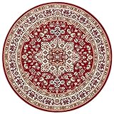 Nouristan Mirkan Orient Teppich Rund – Wohnzimmerteppich Orientalisch Kurzflor Vintage Orientalischer Teppich für Esszimmer, Wohnzimmer, Schlafzimmer – Rot, 160cm