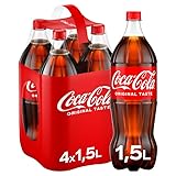 Coca-Cola Classic - prickelndes Erfrischungsgetränk mit unverwechselbarem Coke-Geschmack - koffeinhaltiger Softdrink in in Einweg Flaschen (4 x 1500 ml)