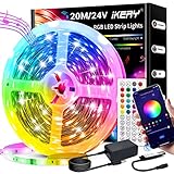 IKERY LED Strip 20m RGB Amb. Lightstrip Farbwechsel mit 16 Mio. Farben LED-Lichtband Sync mit Musik, mit Fernbedienung App-Steuerung, LED Streifen fü
