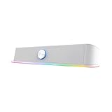 Trust Gaming GXT 619W Thorne Soundbar mit RGB Beleuchtung 12W, Stereo Computer Boxen, Klinke 3,5 mm AUX, Kompakte 2.0 PC Lautsprecher USB für Desktop, Laptop - Weiß