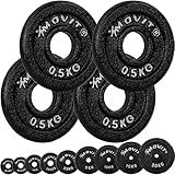 MOVIT® Hantelscheiben Set PRO, 100% Gusseisen, 30/31 mm Bohrung, Gewichtsscheiben Set Gewichte Hantel 4x 0,5kg