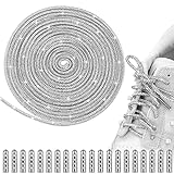 Abeillo 5 m Rund Schnürsenkel mit 20 Metallspitzenköpfen Glitzer Strass Schuhbänder Silber Kristall Laces, Blinkendes Nylonseil ​​für DIY Jogginghosen Sneakers Stiefel Hoodie Kleid Dekorative Sneakers