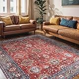Mazovia Teppich Orientalisch Vintage - Waschbar rutschfest - Weich Traditioneller Teppich für Wohnzimmer Orientteppich - Fußbodenheizung geeignet - Rot Burgunderrot 160 x 230 cm