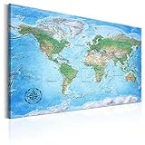 decomonkey 120x80 cm Politische Weltkarte Deutsch Pinnwand Leinwand Bilder Wand Bilder Landkarte Welt Kontinente Reise Geographie