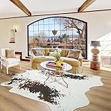 B BENRON Moderner Kuhfell-Teppich für Wohnzimmer, 1,6 x 1,9 m, Tierteppich, weiß und braun, Kuhfell-Teppich, großer Kuhdruck, rutschfest, Industrie-Stil, Westernteppiche