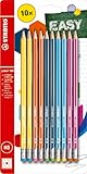 STABILO - Bleistift mit Radiergummi - pencil 160 - 10er Pack - je 2x gelb, orange, blau, petrol, pink - Härtegrad HB