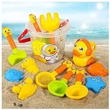 Strand Sandspielzeug Set, 14 Stück Sandkasten Spielzeug Set mit Sand Förmchen, Eimer, Schaufeln, Gießkanne Sandspielzeug Set für Kinder