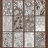 Yuanchu 12 Stück Blumen Schablone,Zeichnung Malschablonen Wiederverwendbar DIY Schablonen 28x18cm Kunststoff Schablonen Wildblumen Vorlagen für Holz Boden Möbel Wandgestaltung Scrapbooking Handwerk