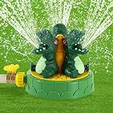 MoKo Dinosaurier Wassersprinkler für Kinder, Niedliches Outdoor Wasserspielzeug, Schwimmbad Spielzeug mit 2 Schlauchklemmen & 3 Düsen, Sommer Wasserspielzeug für Rasen Garten Jungen Mädchen, Grün