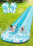 Sloosh 6,9m Double Water Slide, Heavy Duty Rasen Wasserrutsche mit Sprinkler und 2 Slip aufblasbare Bretter für Sommer Party aufblasbare Wasserrutschen Garten Kinder Wasserrutsche