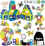 theefun Magnetische Bausteine, 100 Teile Magnetbausteine Magnetspielzeug Magnet Spielzeug Magnetspiele für Kinder Geschenk Magnetic Bauklötze Spielzeug ab 2 3 4 5 6 7 Jahre Junge