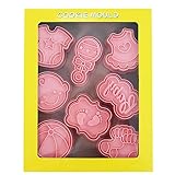 OLLiNs 8 Stück 3D Ausstechformen für Kinder Babyparty Ausstechform Cartoon Keksausstecher zum Backen PP in Lebensmittelqualität Ausstecher Baby Shower Ausstechformen Kinder Plätzchenausstecher Pink