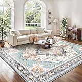 GENIMO Teppich Wohnzimmer 160x230 cm Rutschfester Waschbarer Kurzflor Vintage Boho Teppich Weich Langlebig Pflegeleicht Orientalischer Carpet für Schlafzimmer, Küche, Flur, Esszimmer, Cyan