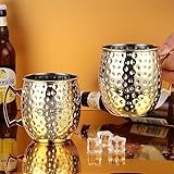 Faizee Möbel | Moscow Mule Becher Gold 500 ml – Kupferbecher, ideale Moskau Mule Kupfertassen & Cocktailgläser für Ginger Beer, Ginger Ale, Sodawasser und mehr