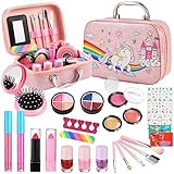 SLEMAKO Kinderschminke Set Mädchen, 29PCS Waschbar Schminkkoffer Mädchen, Halloween Weihnachts Geburtstags Geschenke für Mädchen 3 4 5 6 7 8 9 10 Jahre