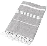 FEBE Strandtuch Badetuch Graphit Baumwolle 180x90 cm Ultraleicht mit Handgeknüpften Hamamtuch Saunatuch Picknickdecke Towel