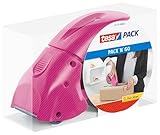 tesapack PACK'N'GO - Dispensador Ergonómico Rosa de Cinta de Embalaje Manual para Cinta Adhesiva - Incluye Rollo de Cinta de 50 m x 48 mm