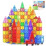 100 Magnetische Fliesen STEM Bauspielzeug mit 2 Autos, Sensorische Magnetische Bausteine für Kleinkinder und Kinder, Vorschule Montessori Spielzeug Geschenke für 3+ Jahre alte Jungen und Mädchen