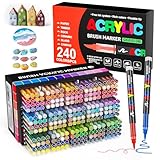 TrendGate 240 Farben Acrylstifte für Steine Wasserfest, Permanent Acrylic Marker, Pinselspitze Acrylstifte für Holz, Leinwand, Stoff, Glas, Metall, Papier, Keramik, Ostereier, Deko usw.