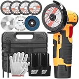 Housiwill Mini Akku Winkelschleifer, Professional Akku Winkelschleifer, 2*Akku Flex Batterien, 19500PRM, 76mm Schneideklinge, zum Schneiden von Stein, Holz, Metall und Polieren von Fliesen