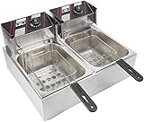 12 L Elektro Friteuse Edelstahl Doppel-Fritteuse Kaltzonen Fritöse Frittöse Fryer 5000W mit Frittierkorb für Schnellrestaurants Snackbars