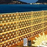 6x3M Lichternetz Außen mit Stecker- Lichterkette außen Netz mit Fernbedienung Timer- Kristall 408LED Garten lichterkette Weihnachten -Wasserdichte für Büsche Zaun, Hinterhof(Warmweiß)