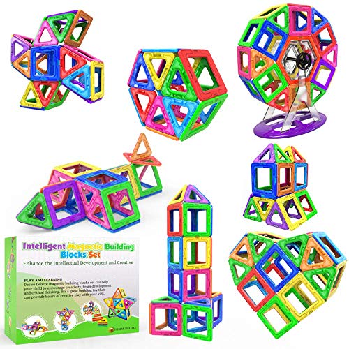 Desire Deluxe Magnetische Bausteine 94PC Konstruktion Bauen Blöcke Set Montessori Spielzeug Teilen für Kinder ab 2 3 4 5 6 7 8 Alter Jahren, Lernspielzeug für Mädchen Jungen Pädagogisches Geschenk