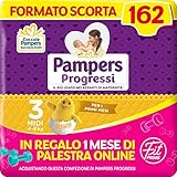Pampers Progressi & Fit Prime Midi, Kurzformat, 162 Windeln, Größe 3 (4-9 kg), 1 Monat Online-Fitnessstudio als Geschenk