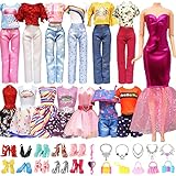 28 Stück Kleidung und Zubehör kompatibel mit Barbie Puppen 3 Fashion Kleider 3 Freizeitbekleidung Kleidung( Tops und Hosen ) 10 Paar Schuhe 12 Zubehör für 11,5 Zoll Mädchen Puppen