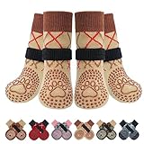 BEAUTYZOO Hundesocken Anti Rutsch, Doppelseitige Hundesocken Leckschutz mit Klettverschluss Riemen für Innenbereich Pfotenschutz für Hunde, Schuhe für Kleine, Mittlere und Große Hunde, 6er-Set