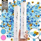 Konfettikanone XXL für Gender Reveal 2er Pack | Blau Herzform Papier Konfetti Kanone Poppers Set | Konfettibombe und Konfettipistole für unvergessliche Enthüllungen Gender Reveal Party 30cm