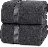 Utopia Towels - 2er Badetücher Groß aus Baumwolle mit Aufhänger, Saunatücher,Badehandtücher Groß, Handtücher 90 x 180 cm (Grau)