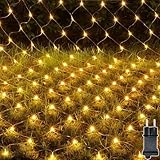 Meision Lichternetz Außen 1.5 x 1.5m 100 LEDs, Lichterkette Innen Netz mit Timer + 9 Modi Stecker + Speicherfunktion, IP44 Erweiterbar Mesh Lichtervorhang für Balkon, Büsche, Garten, Warmweiß