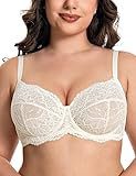 Deyllo Damen Minimizer BH mit Bügel Große Größen mit Spitzen Durchsichtig Sexy Bra für Große Brüste Spitze Bralette ohne Polsterun Elfenbeinweiß 85E