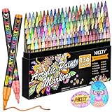 NICETY Acrylstifte für Steine Wasserfest - 136 Farben Multimarker Acrylmarker Glasmalstifte für Stein Stoff Holz Leinwand Glas Keramik - 0,7 mm Acrylic Paint Markers